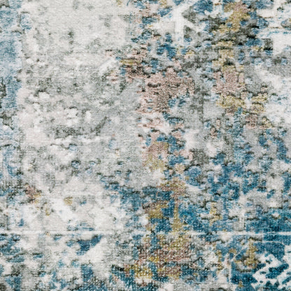 Malibu Distressed Ivory/ Blue Abstract Flat Weave Rug