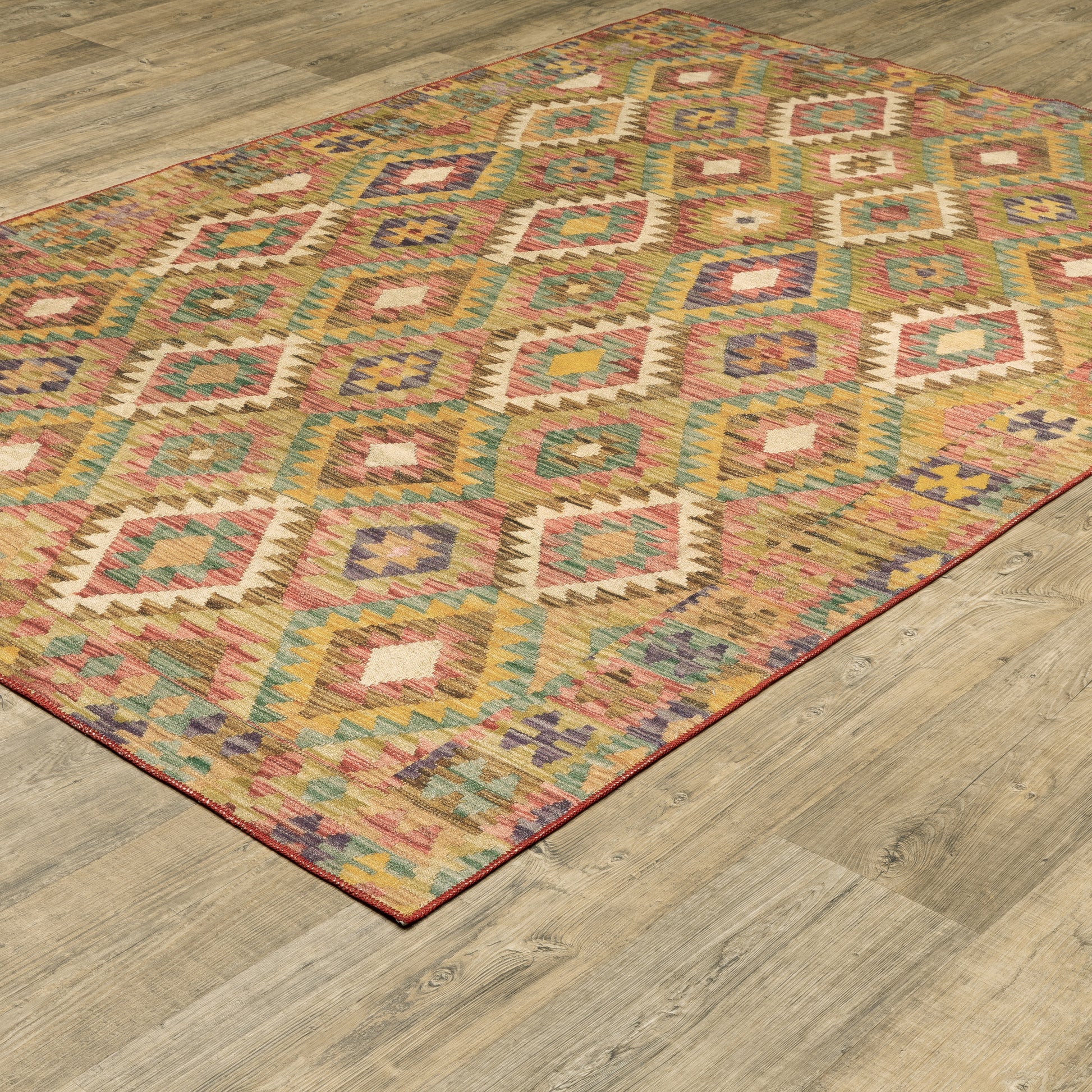 Malibu Distressed Gold/ Multi Southwest/Lodge Flat Weave Rug