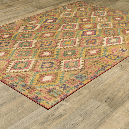 Malibu Distressed Gold/ Multi Southwest/Lodge Flat Weave Rug