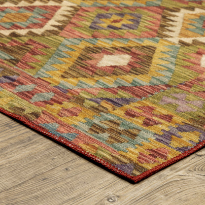 Malibu Distressed Gold/ Multi Southwest/Lodge Flat Weave Rug