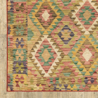 Malibu Distressed Gold/ Multi Southwest/Lodge Flat Weave Rug