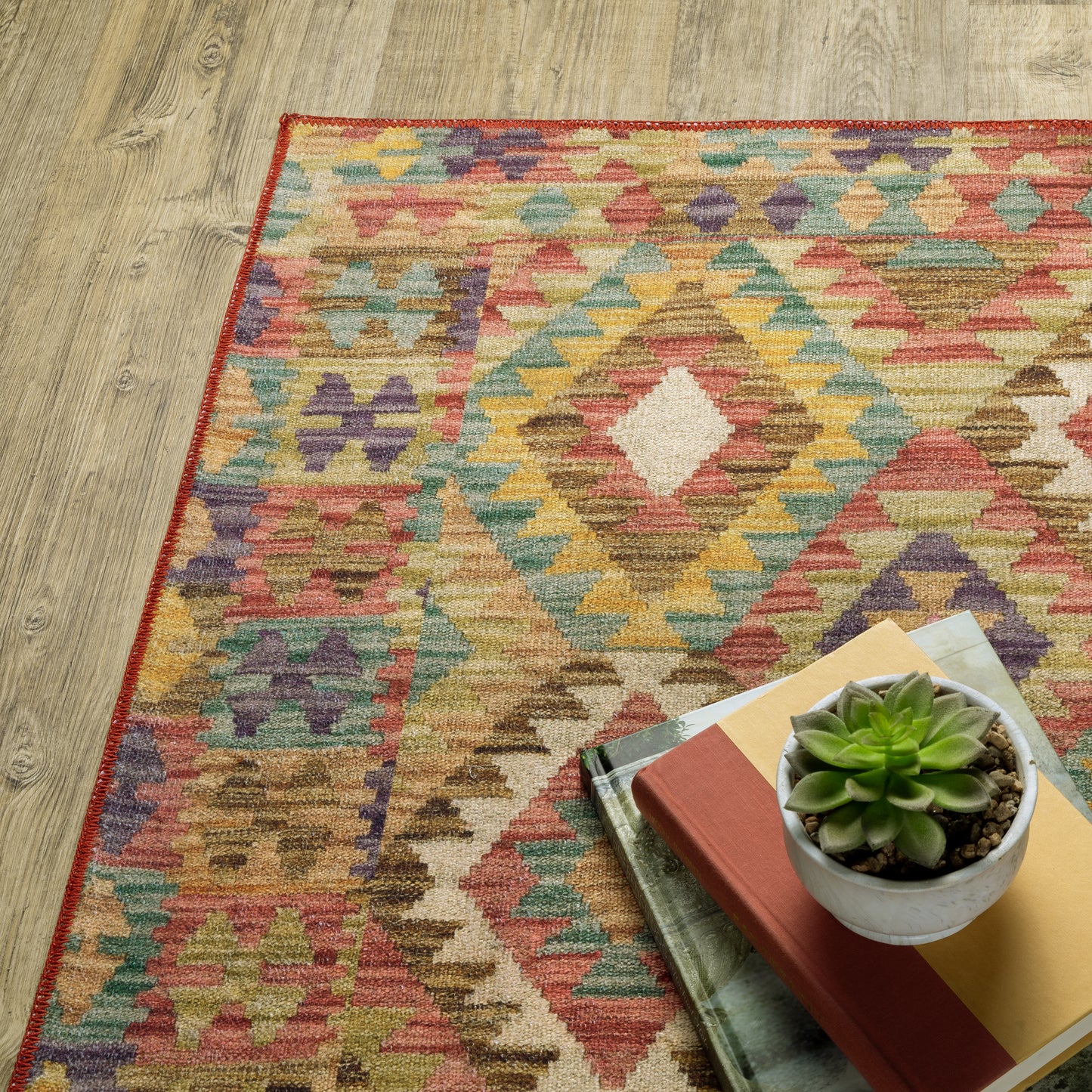Malibu Distressed Gold/ Multi Southwest/Lodge Flat Weave Rug
