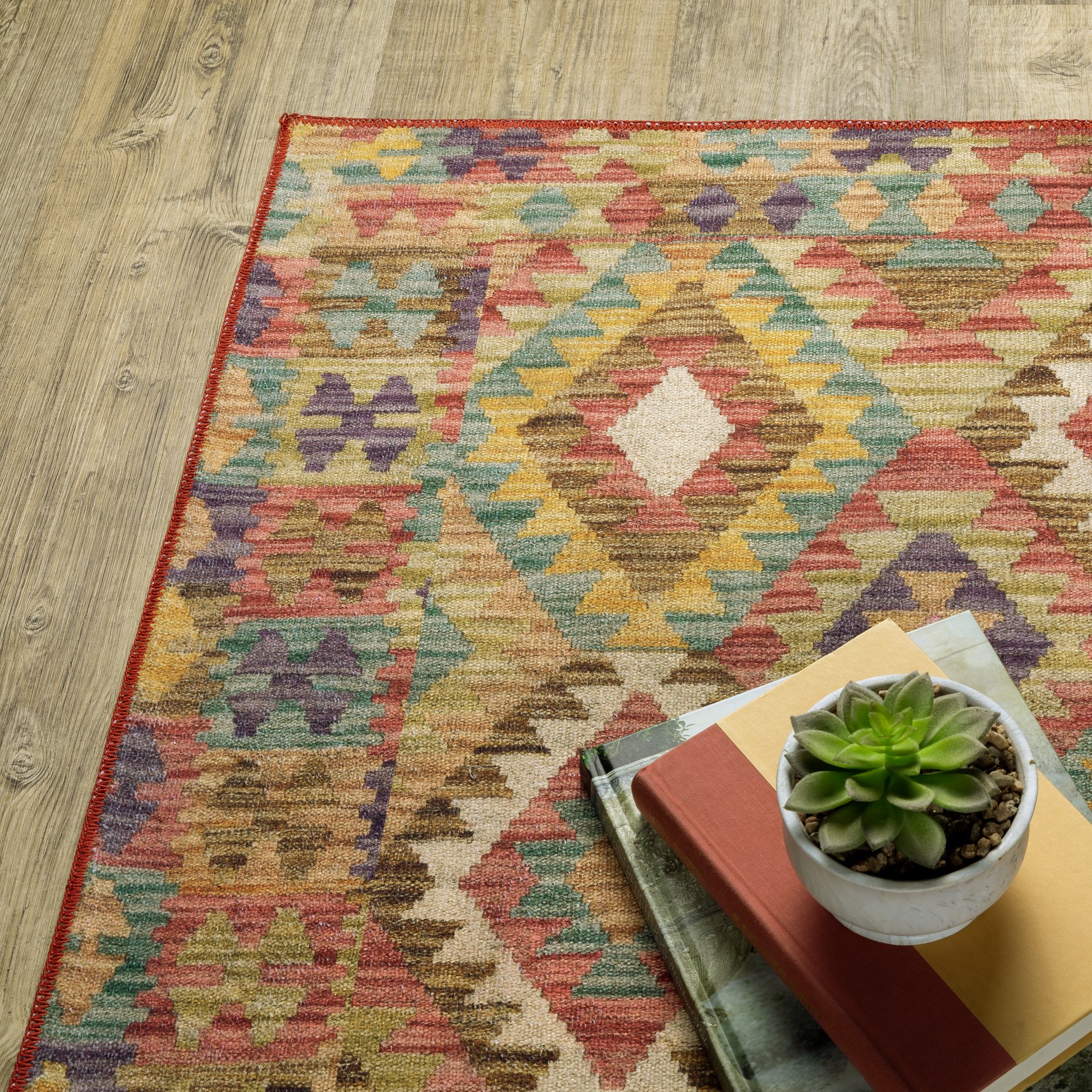 Malibu Distressed Gold/ Multi Southwest/Lodge Flat Weave Rug
