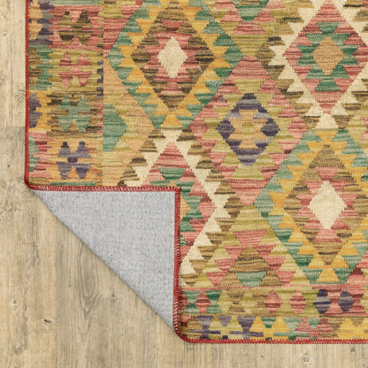 Malibu Distressed Gold/ Multi Southwest/Lodge Flat Weave Rug