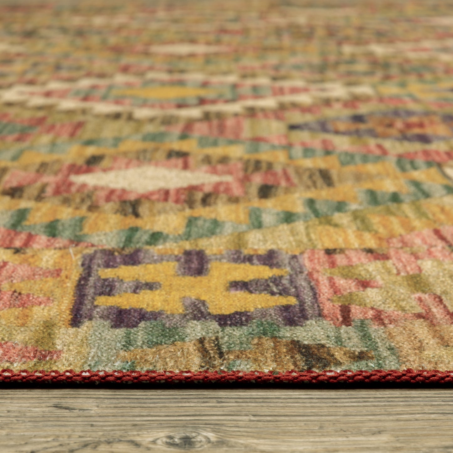 Malibu Distressed Gold/ Multi Southwest/Lodge Flat Weave Rug