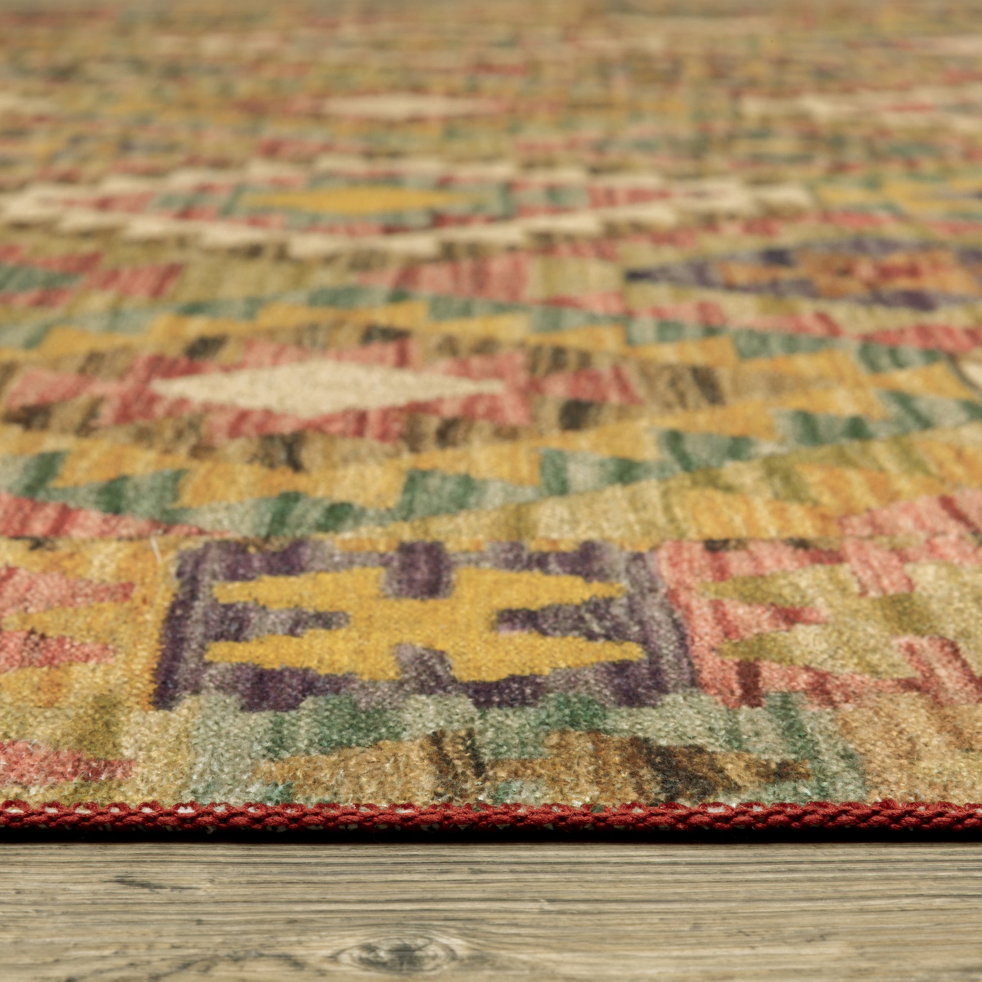Malibu Distressed Gold/ Multi Southwest/Lodge Flat Weave Rug