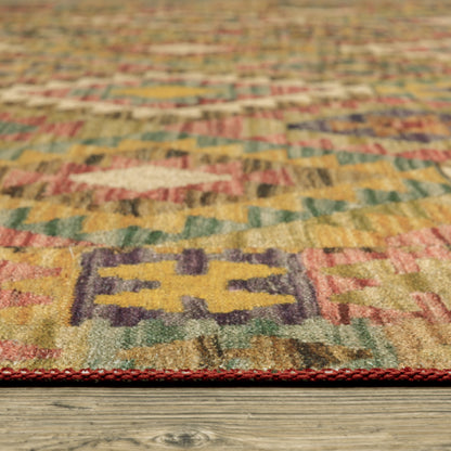 Malibu Distressed Gold/ Multi Southwest/Lodge Flat Weave Rug