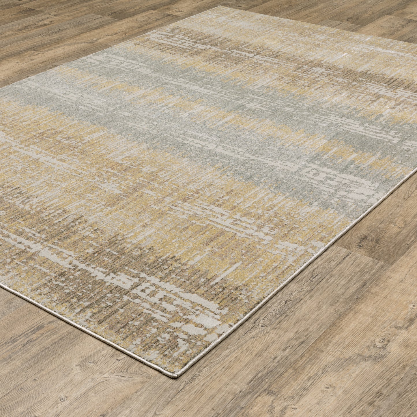 Mallory Stripe Gold/ Brown Distressed Cut Pile Rug
