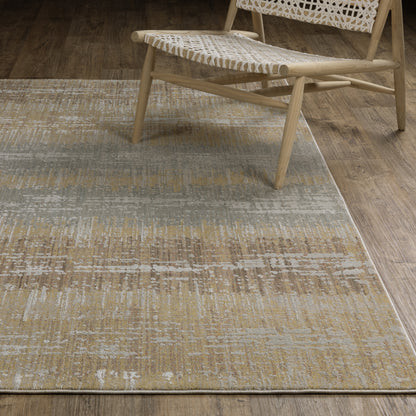 Mallory Stripe Gold/ Brown Distressed Cut Pile Rug