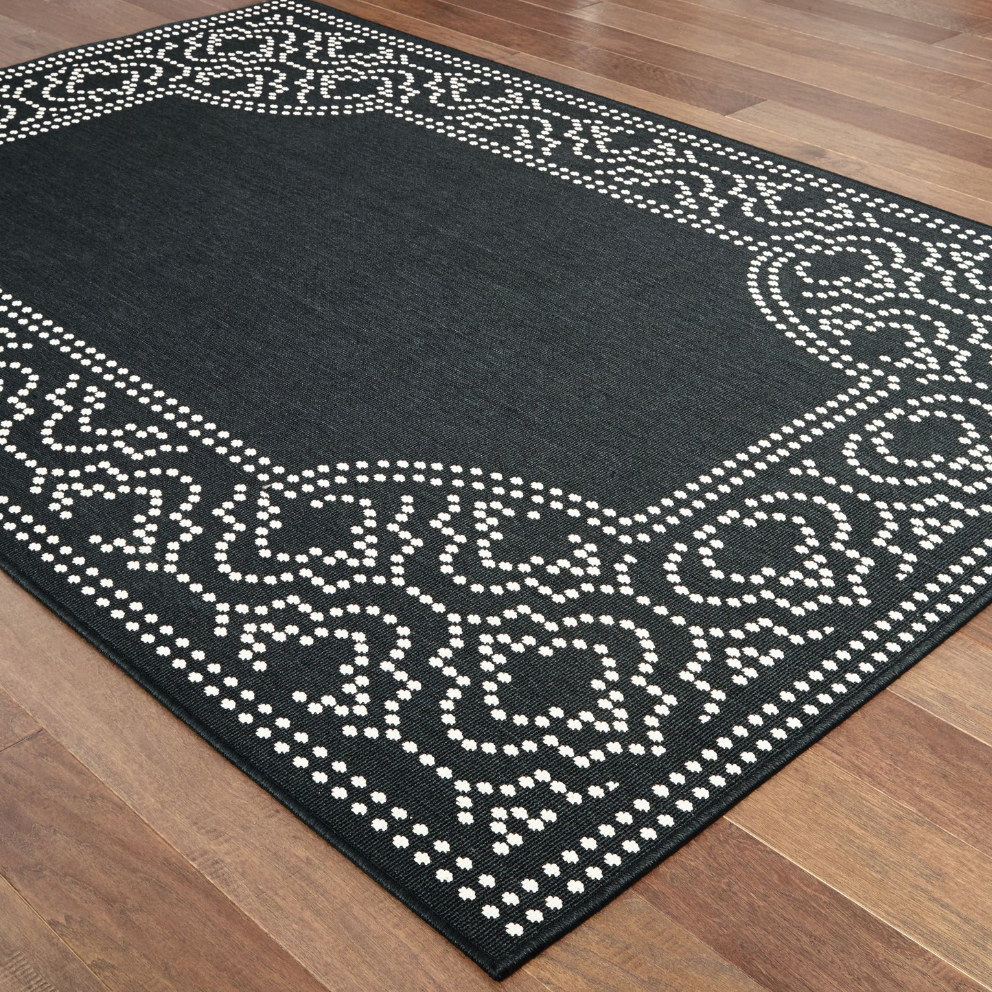 Marina Outdoor Black/ Ivory Border Loop Pile Rug