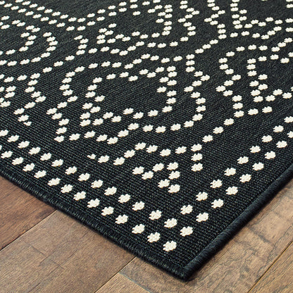 Marina Outdoor Black/ Ivory Border Loop Pile Rug