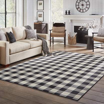 Marina Outdoor Black/ Ivory Southwest/Lodge Loop Pile Rug