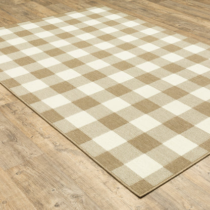 Marina Outdoor Tan/ Ivory Geometric Loop Pile Rug