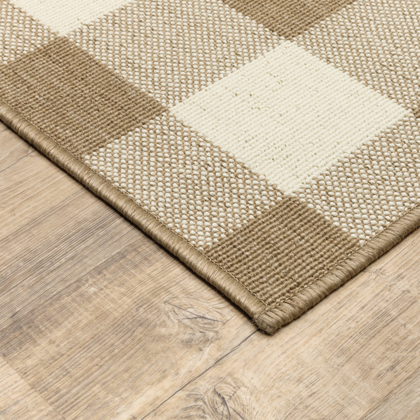 Marina Outdoor Tan/ Ivory Geometric Loop Pile Rug