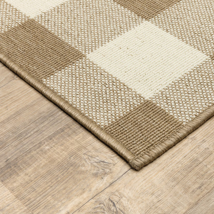 Marina Outdoor Tan/ Ivory Geometric Loop Pile Rug