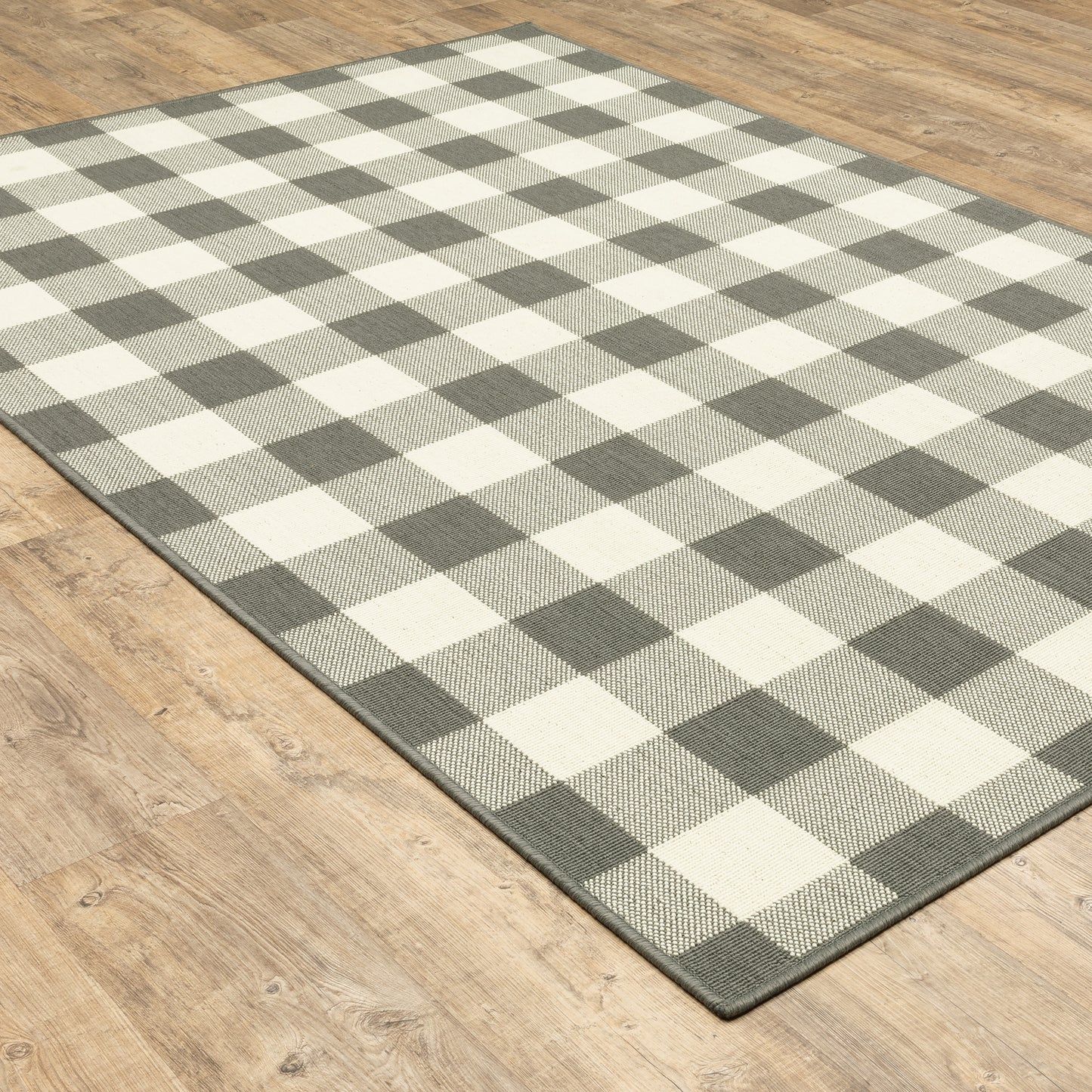 Marina Outdoor Grey/ Ivory Geometric Loop Pile Rug