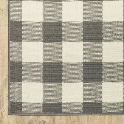 Marina Outdoor Grey/ Ivory Geometric Loop Pile Rug