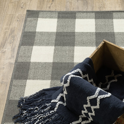 Marina Outdoor Grey/ Ivory Geometric Loop Pile Rug