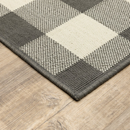 Marina Outdoor Grey/ Ivory Geometric Loop Pile Rug
