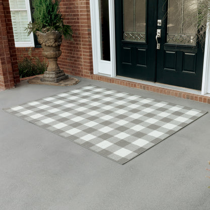 Marina Outdoor Grey/ Ivory Geometric Loop Pile Rug
