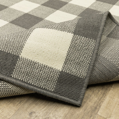 Marina Outdoor Grey/ Ivory Geometric Loop Pile Rug