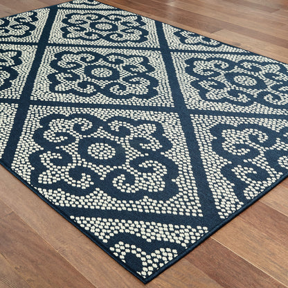 Marina Lattice Navy/ Ivory Outdoor Loop Pile Rug