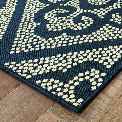 Marina Lattice Navy/ Ivory Outdoor Loop Pile Rug