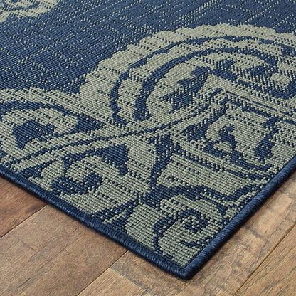Marina Medallion Navy/ Grey Outdoor Loop Pile Rug