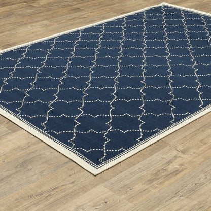 Marina Lattice Navy/ Ivory Outdoor Loop Pile Rug