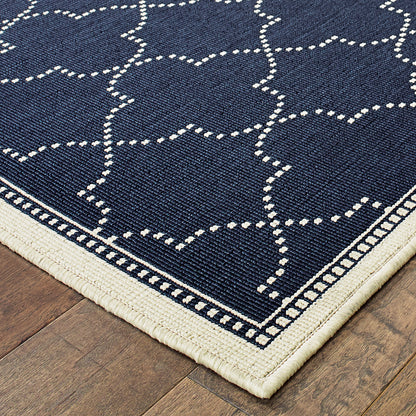 Marina Lattice Navy/ Ivory Outdoor Loop Pile Rug
