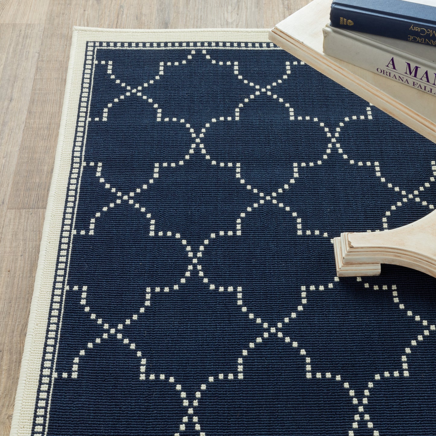 Marina Lattice Navy/ Ivory Outdoor Loop Pile Rug