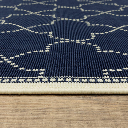 Marina Lattice Navy/ Ivory Outdoor Loop Pile Rug