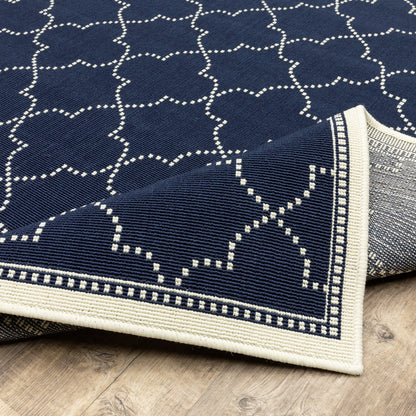 Marina Lattice Navy/ Ivory Outdoor Loop Pile Rug