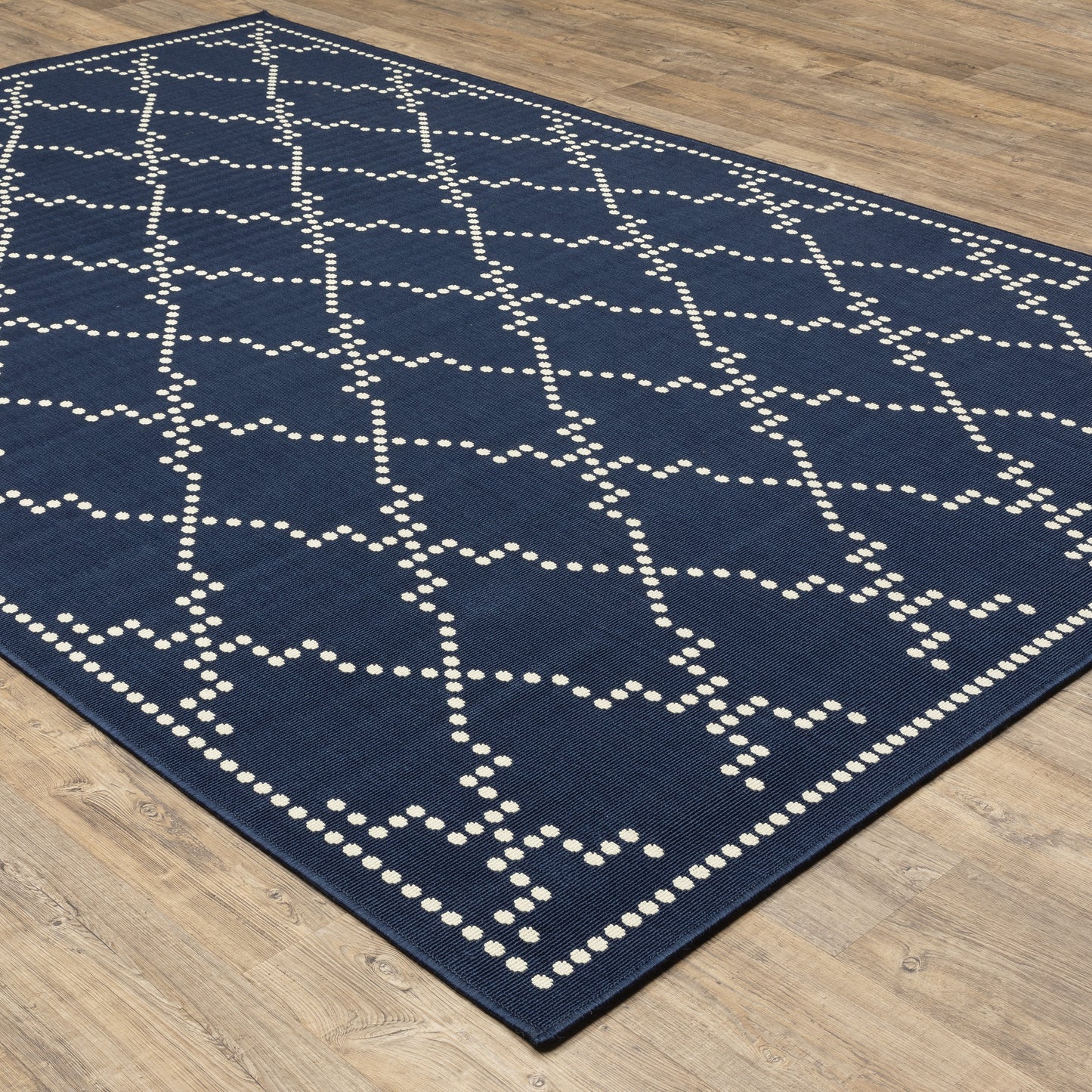 Marina Lattice Navy/ Ivory Outdoor Loop Pile Rug