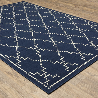 Marina Lattice Navy/ Ivory Outdoor Loop Pile Rug