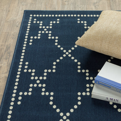Marina Lattice Navy/ Ivory Outdoor Loop Pile Rug