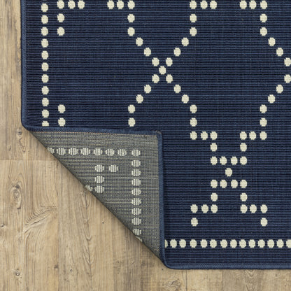 Marina Lattice Navy/ Ivory Outdoor Loop Pile Rug