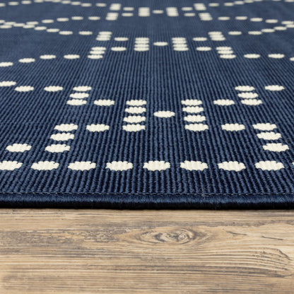 Marina Lattice Navy/ Ivory Outdoor Loop Pile Rug