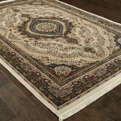 Masterpiece Medallion Ivory/ Multi Oriental Cut Pile Rug