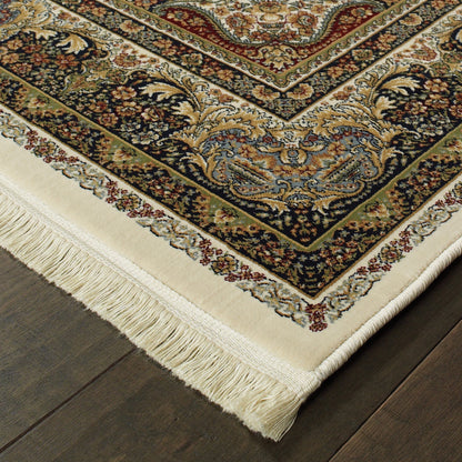 Masterpiece Medallion Ivory/ Multi Oriental Cut Pile Rug