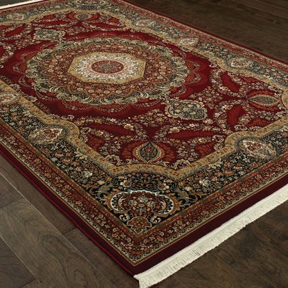 Masterpiece Medallion Red/ Multi Oriental Cut Pile Rug