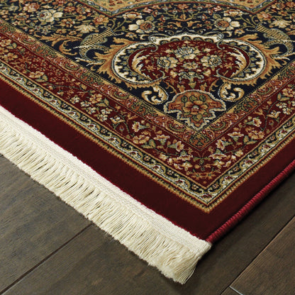 Masterpiece Medallion Red/ Multi Oriental Cut Pile Rug