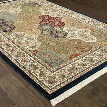 Masterpiece Trefoil Navy/ Multi Geometric Cut Pile Rug