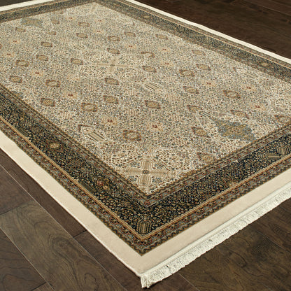 Masterpiece Medallion Ivory/ Navy Oriental Cut Pile Rug