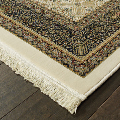 Masterpiece Medallion Ivory/ Navy Oriental Cut Pile Rug
