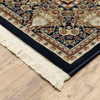 Masterpiece Medallion Navy/ Multi Oriental Cut Pile Rug