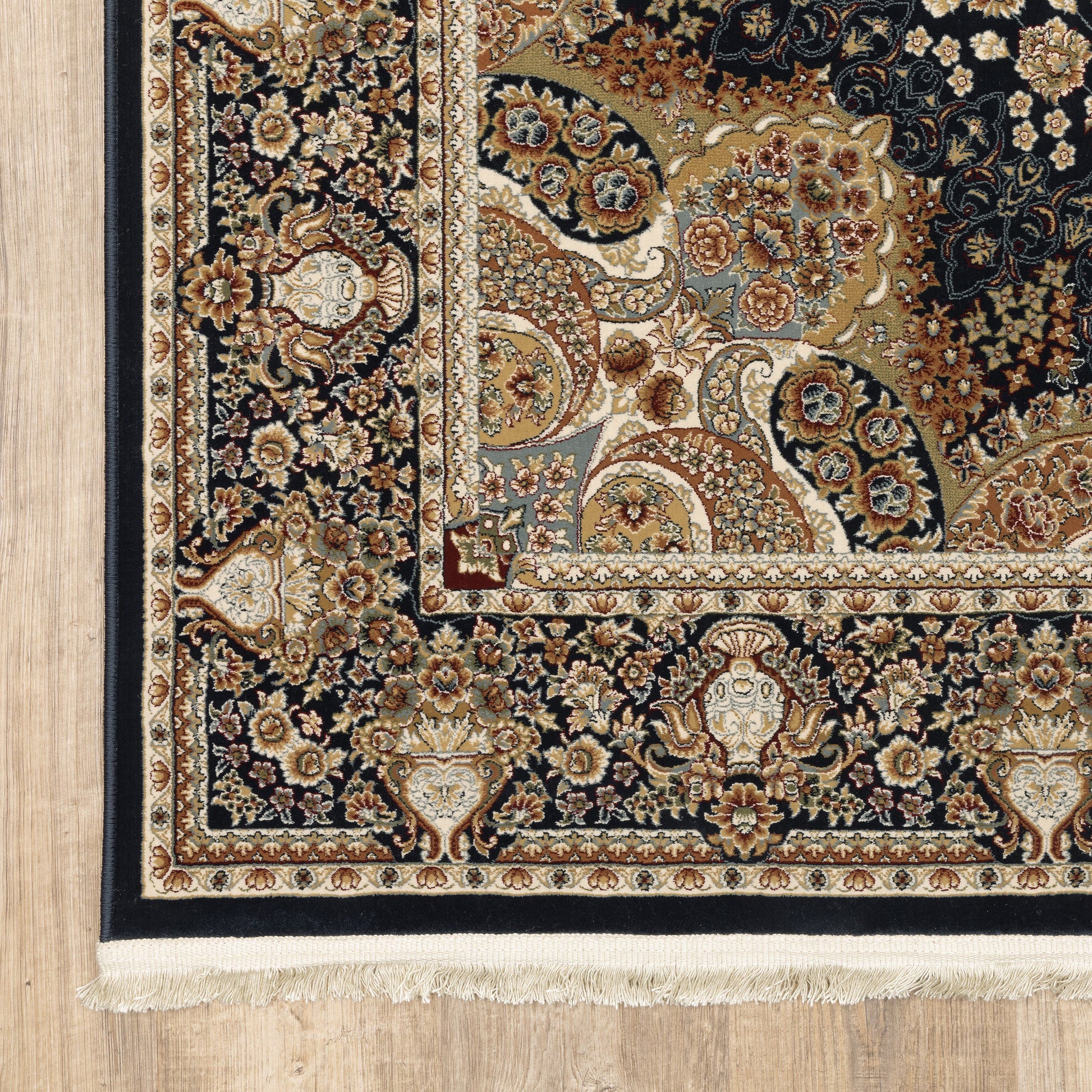 Masterpiece Medallion Navy/ Multi Oriental Cut Pile Rug