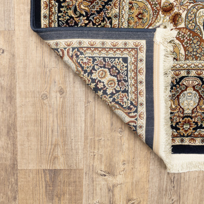 Masterpiece Medallion Navy/ Multi Oriental Cut Pile Rug