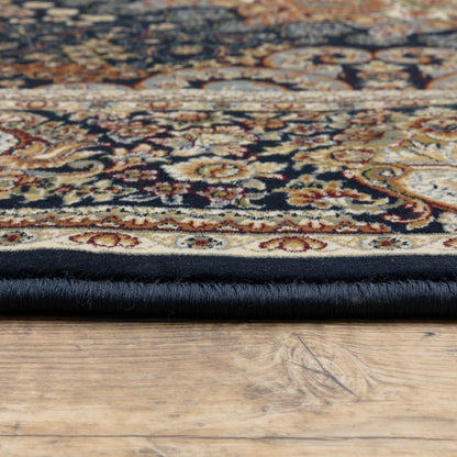 Masterpiece Medallion Navy/ Multi Oriental Cut Pile Rug