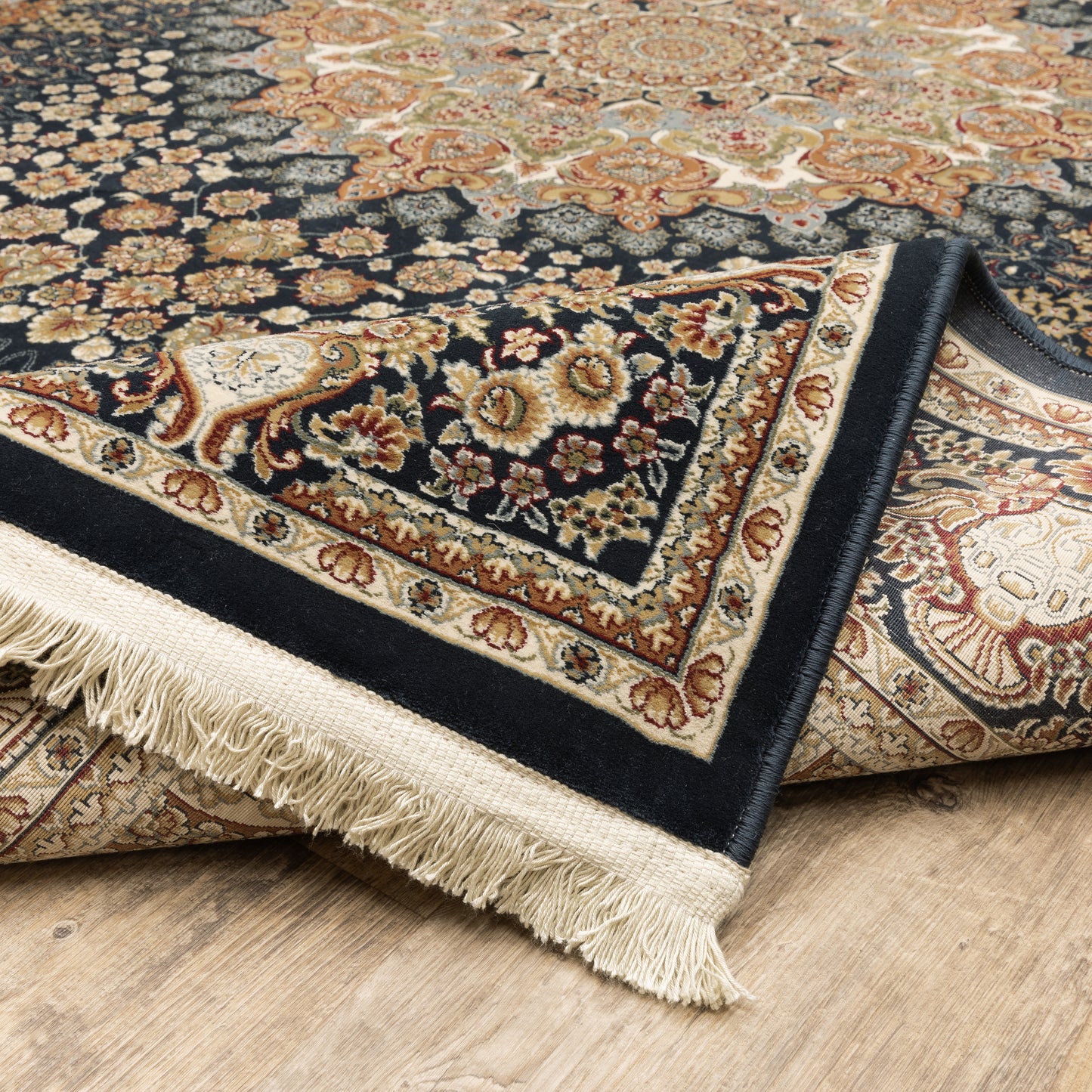 Masterpiece Medallion Navy/ Multi Oriental Cut Pile Rug